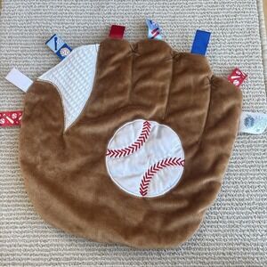 Taggies Homerun Brown Baseball Mitt Ball Security Blanket Plush Lovey Baby Sport